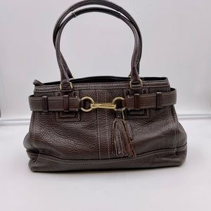 Coach, Hampton Brown pebble, leather bag, 10213 shoulder belted tassel tote